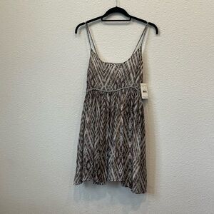 Free People Geometric Pattern Mini Dress - Brown and Cream